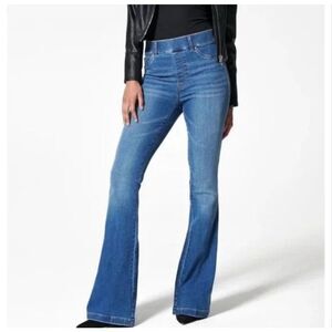 SPANX Vintage Indigo Flare Jeans Bootcut Pull On Size Petite PXS Stretch Retro